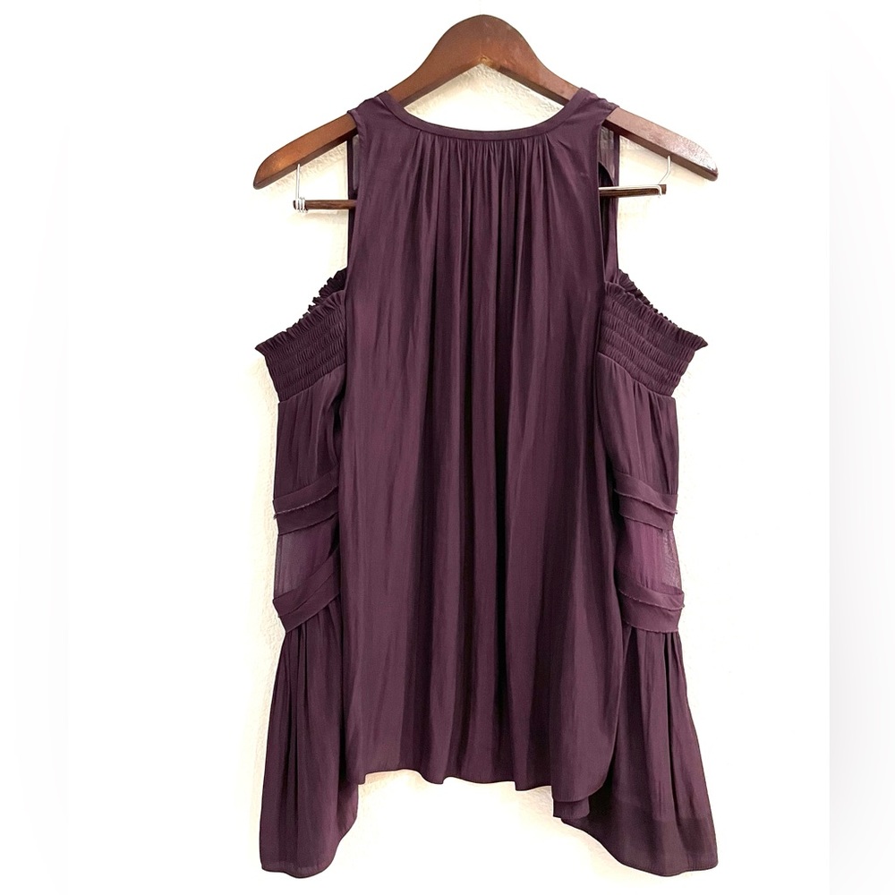Ramy Brook Wine/ Merlot Cold Shoulder Silk Blend Blouse - Picture 9 of 12